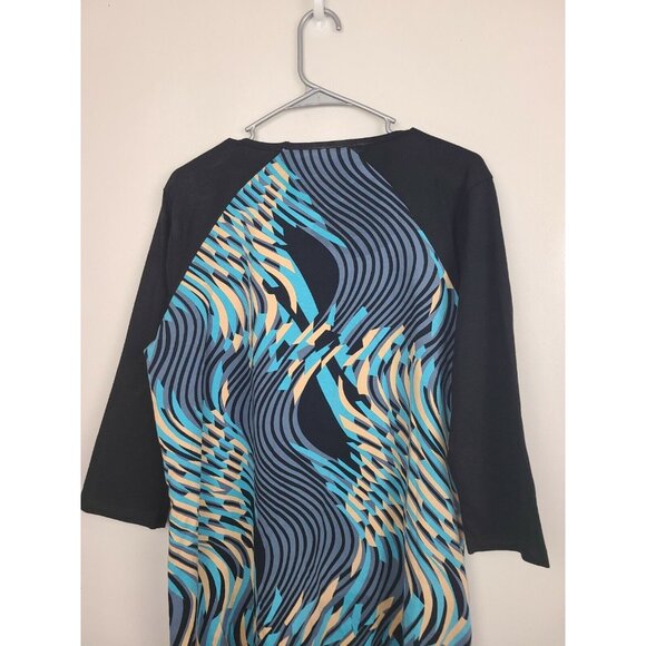 Juno Active Womens Tunic Top Size XL Black Blue Abstract Art 3/4 Sleeve Stretch - Picture 4 of 6